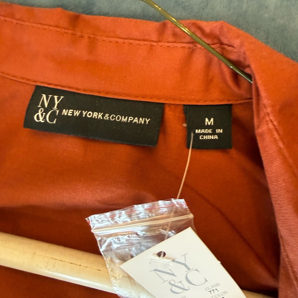 New York & Company Rust Shirt Dress Midi Long Sleeve Collared Belted M - Picture 4 of 9